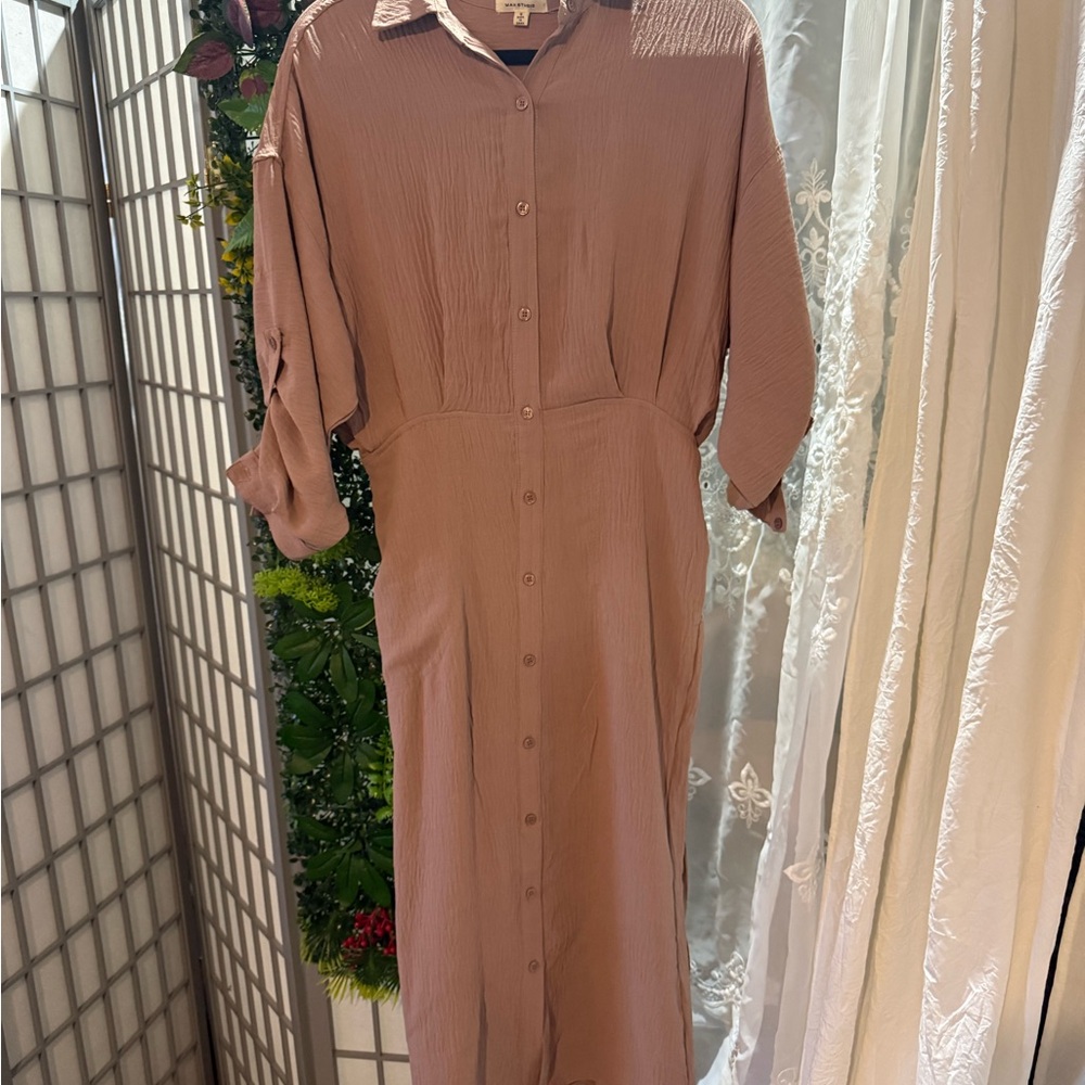 Max Studio Mauve Button-Front Midi Dress